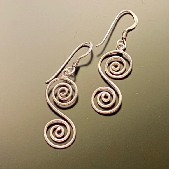 Vintage Mexico 925 Silver "Wire" Earrings Spiral Circular Shape - Picture 4 of 5